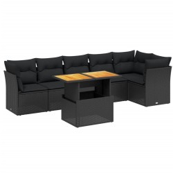 Salon de jardin 7 pcs avec coussins noir résine tressée 513120513120