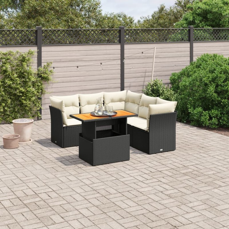 Salon de jardin 5 pcs avec coussins noir résine tressée 513121513121