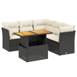 Salon de jardin 5 pcs avec coussins noir résine tressée 513121513121