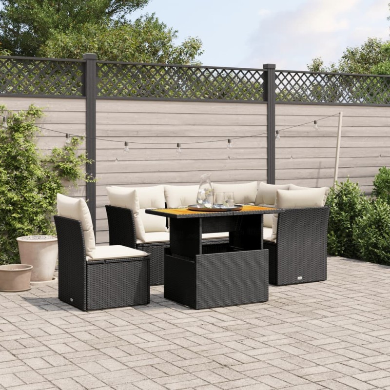 Salon de jardin 5 pcs avec coussins noir résine tressée 513122513122