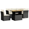 Salon de jardin 5 pcs avec coussins noir résine tressée 513122513122