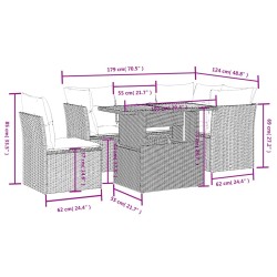 Salon de jardin 5 pcs avec coussins noir résine tressée 513122513122
