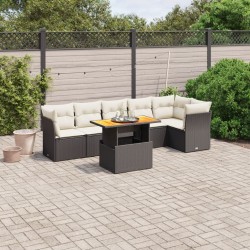 Salon de jardin 7 pcs avec coussins noir résine tressée 513123513123