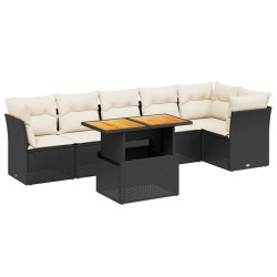 Salon de jardin 7 pcs avec coussins noir résine tressée 513123513123