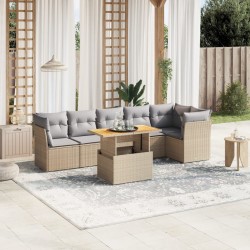 Salon de jardin avec coussins 7 pcs beige résine tressée 513124513124