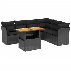 Salon de jardin 7 pcs avec coussins noir résine tressée 513126513126