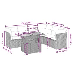 Salon de jardin 7 pcs avec coussins noir résine tressée 513126513126
