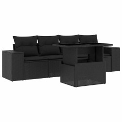 Salon de jardin 5 pcs avec coussins noir résine tressée 513131513131