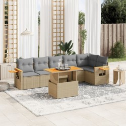 Salon de jardin avec coussins 7 pcs beige résine tressée 513134513134