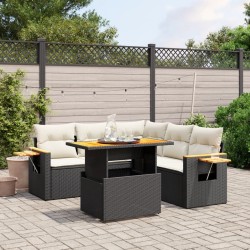 Salon de jardin 6 pcs avec coussins noir résine tressée 513135513135