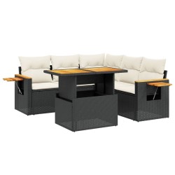 Salon de jardin 6 pcs avec coussins noir résine tressée 513135513135