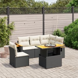 Salon de jardin 6 pcs avec coussins noir résine tressée 513136513136
