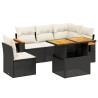Salon de jardin 6 pcs avec coussins noir résine tressée 513136513136