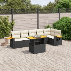 Salon de jardin 7 pcs avec coussins noir résine tressée 513137513137