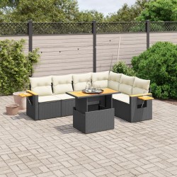 Salon de jardin 7 pcs avec coussins noir résine tressée 513138513138
