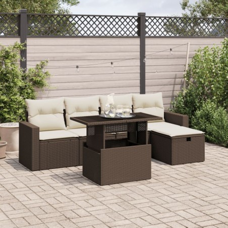 Salon de jardin avec coussins 6 pcs marron résine tressée 513139513139