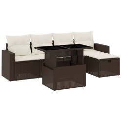 Salon de jardin avec coussins 6 pcs marron résine tressée 513139513139