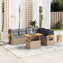 Salon de jardin avec coussins 7 pcs beige résine tressée 513140513140