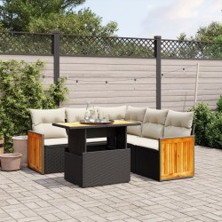 Salon de jardin 6 pcs avec coussins noir résine tressée 513141513141