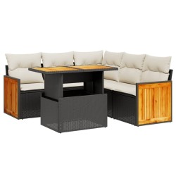 Salon de jardin 6 pcs avec coussins noir résine tressée 513141513141