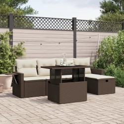Salon de jardin avec coussins 6 pcs marron résine tressée 513143513143