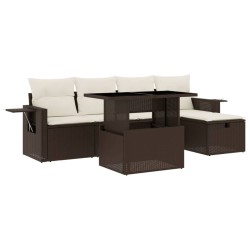 Salon de jardin avec coussins 6 pcs marron résine tressée 513143513143