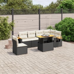 Salon de jardin 7 pcs avec coussins noir résine tressée 513144513144