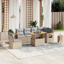 Salon de jardin avec coussins 7 pcs beige résine tressée 513145513145
