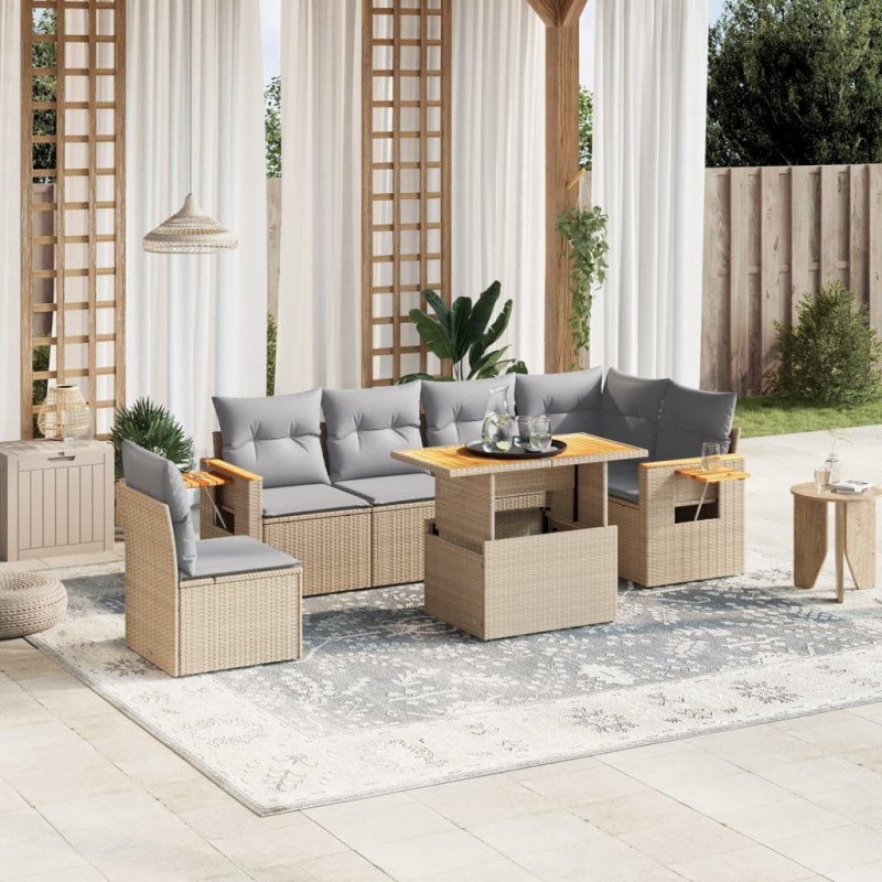 Salon de jardin avec coussins 7 pcs beige résine tressée 513145513145
