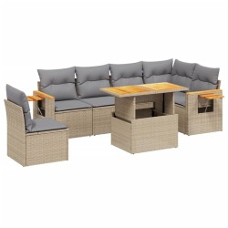 Salon de jardin avec coussins 7 pcs beige résine tressée 513145513145