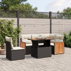 Salon de jardin 6 pcs avec coussins noir résine tressée 513151513151