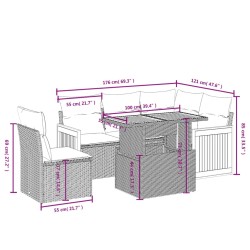 Salon de jardin 6 pcs avec coussins noir résine tressée 513151513151