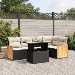 Salon de jardin 6 pcs avec coussins noir résine tressée 513152513152