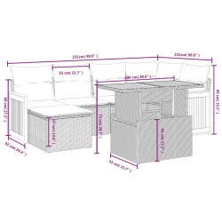 Salon de jardin 6 pcs avec coussins noir résine tressée 513152513152