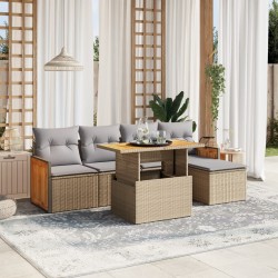Salon de jardin avec coussins 6 pcs beige résine tressée 513155513155