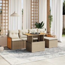 Salon de jardin avec coussins 6 pcs beige résine tressée 513156513156