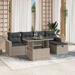 Salon de jardin 6 pcs avec coussins gris clair résine tressée 513158513158