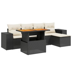 Salon de jardin 6 pcs avec coussins noir résine tressée 513159513159