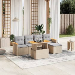 Salon de jardin avec coussins 6 pcs beige résine tressée 513160513160