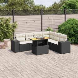 Salon de jardin 7 pcs avec coussins noir résine tressée 513161513161
