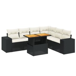 Salon de jardin 7 pcs avec coussins noir résine tressée 513161513161