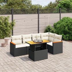 Salon de jardin 6 pcs avec coussins noir résine tressée 513162513162
