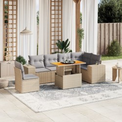 Salon de jardin avec coussins 7 pcs beige résine tressée 513164513164