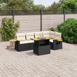 Salon de jardin 6 pcs avec coussins noir résine tressée 513165513165