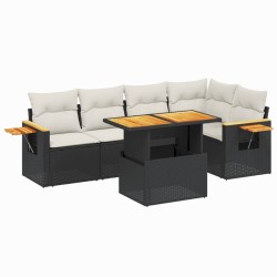 Salon de jardin 6 pcs avec coussins noir résine tressée 513165513165