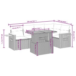 Salon de jardin 6 pcs avec coussins noir résine tressée 513165513165