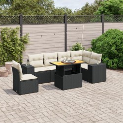 Salon de jardin 7 pcs avec coussins noir résine tressée 513166513166