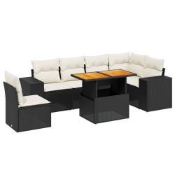 Salon de jardin 7 pcs avec coussins noir résine tressée 513166513166