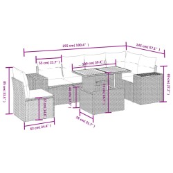 Salon de jardin 7 pcs avec coussins noir résine tressée 513166513166