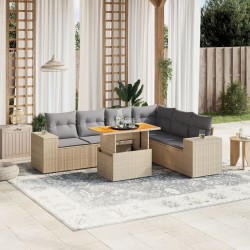 Salon de jardin avec coussins 7 pcs beige résine tressée 513167513167